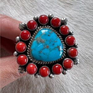 Zachariah David Persian Turquoise and Red Coral ring